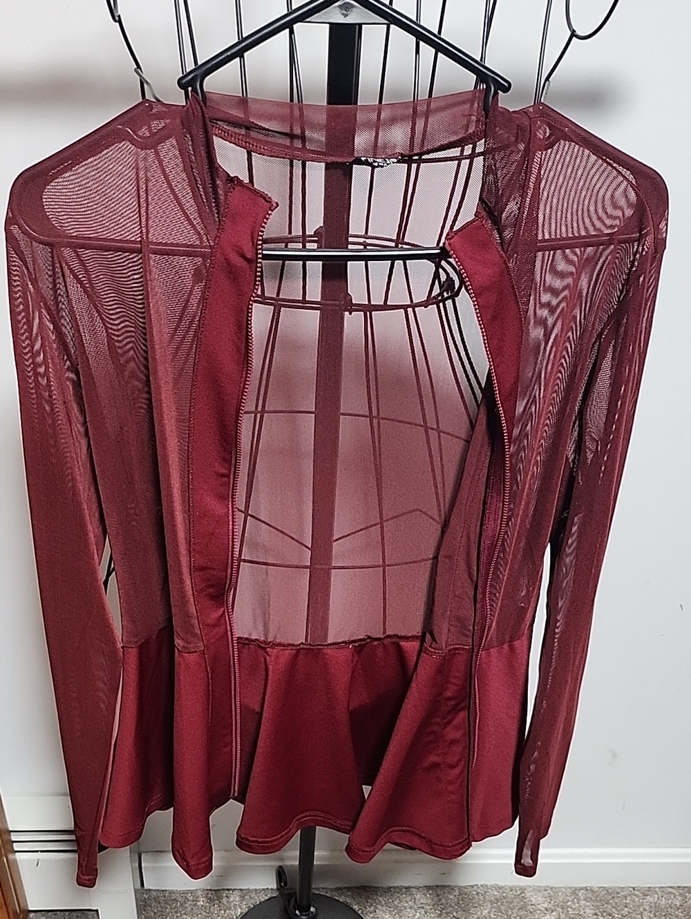 Women’s Burgundy Mesh Zip-Front Jacket